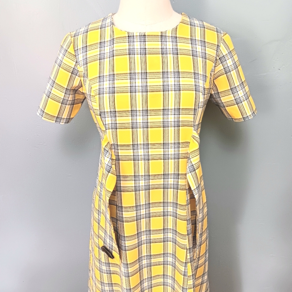 Vintage Handmade yellow plaid tie-back, zip maxi dress. Medium. - Picture 9 of 14